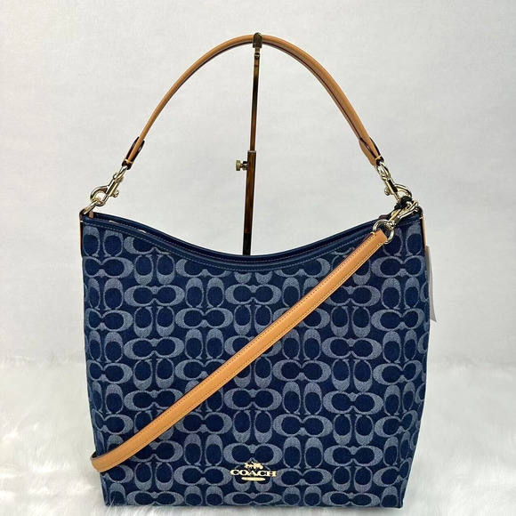 Coach Handbags - Coach Laurel Large Shoulder Bag Crossbody Signature Gold Denim NWT CY697